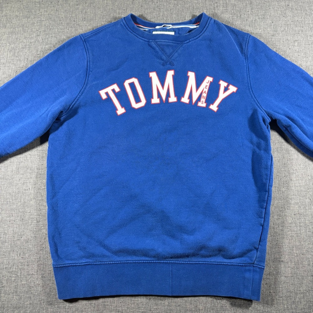 Tommy Jeans Sweatshirt Mens Small Blue Arched Logo Regular Fit Crewneck Pullover